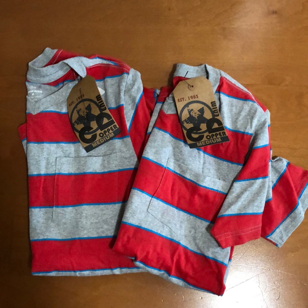 Two youth M Copper Denim V-neck striped T-shirts